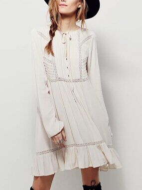 Free People Cream Boho Button-Front Long Sleeve Dress